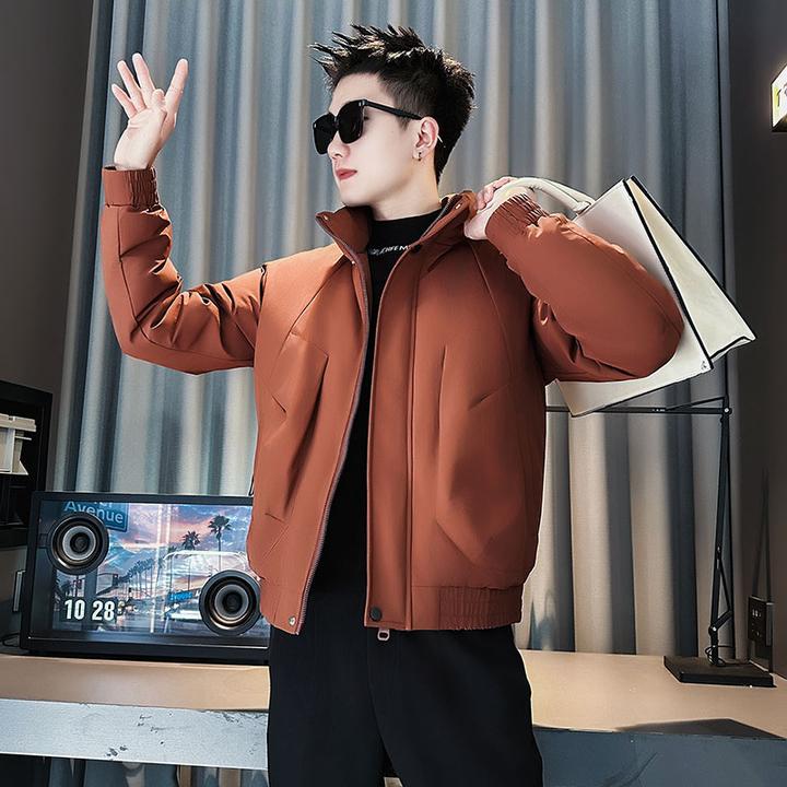橘红色潮牌设计感棉衣外套男士冬季痞帅加厚保暖上衣2025新款棉服