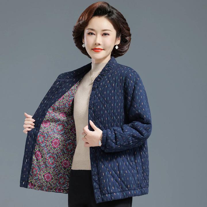 中老年妈妈秋装外套女夹棉印花奶奶装纯棉休闲上衣秋冬老太太服装