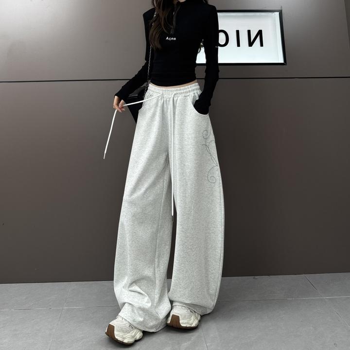 2025年秋季新重工刺绣千禧玫瑰时尚气质宽松显瘦休闲裤