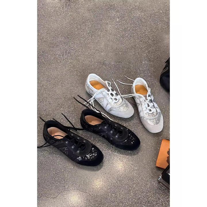 【高奢&达人款】早秋上新时尚亮片芭蕾运动德训鞋小众设计平底透