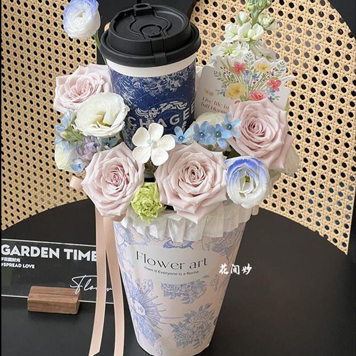 秋天第一杯奶茶花束仿真玫瑰花束送女生成品仪式感礼物生日七夕礼
