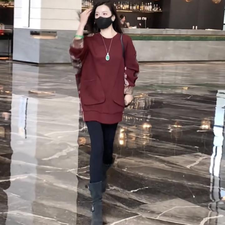 秋冬新款卫衣拼接女宽松型韩版宽松秋季上衣假两件时尚洋气绒衫