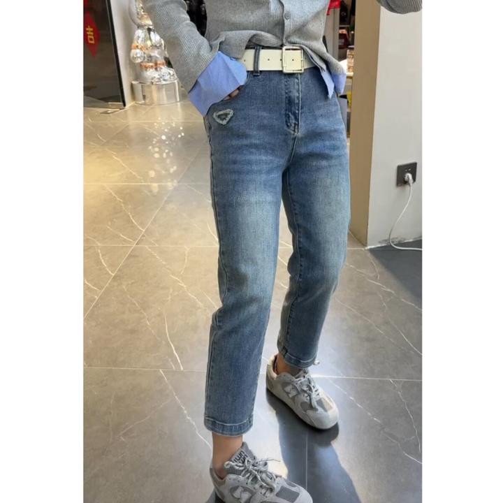 梨型身材穿搭小个子高腰直筒牛仔裤女2025春季新款大码弹力烟管裤