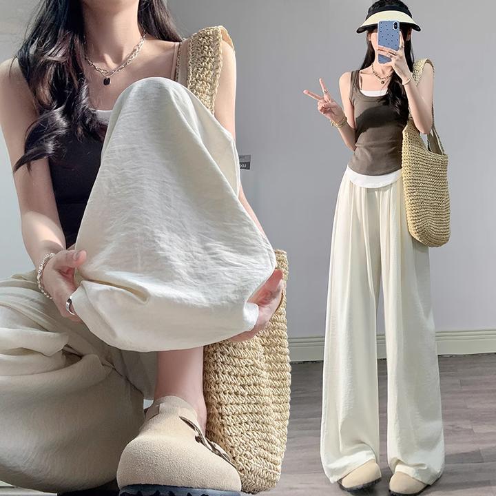2025肌理感奶芙裤女夏季休闲时尚直筒裤子新款宽松舒适高腰阔腿裤