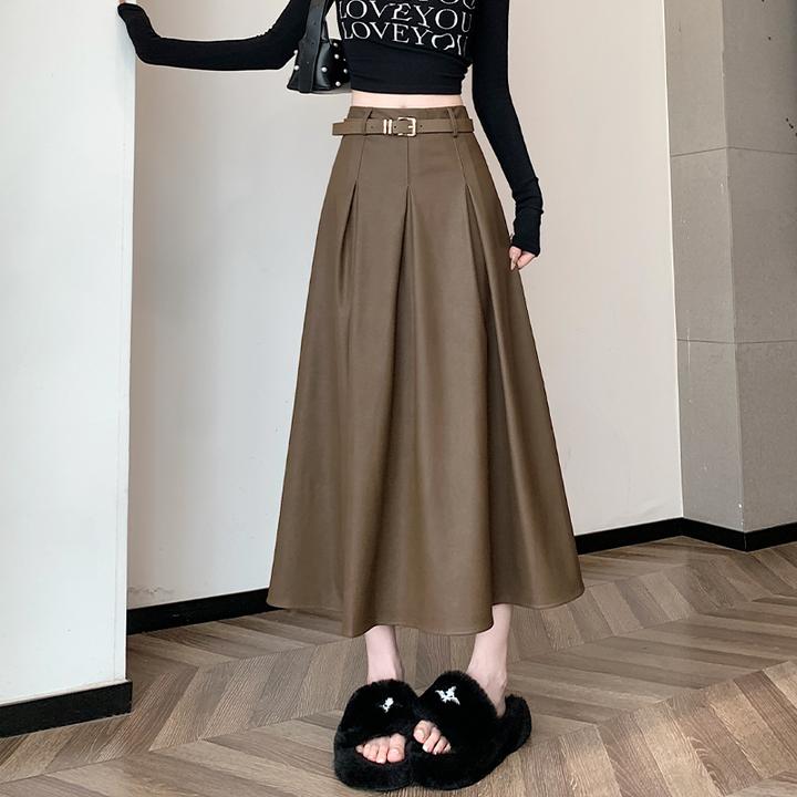 高级感皮裙半身裙子女2025秋冬新款高腰显瘦a字裙中长款遮跨伞裙