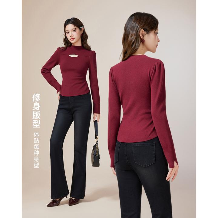 IEF/爱依服2025秋冬新款通勤日常百搭气质镂空设计感毛针织打底衣