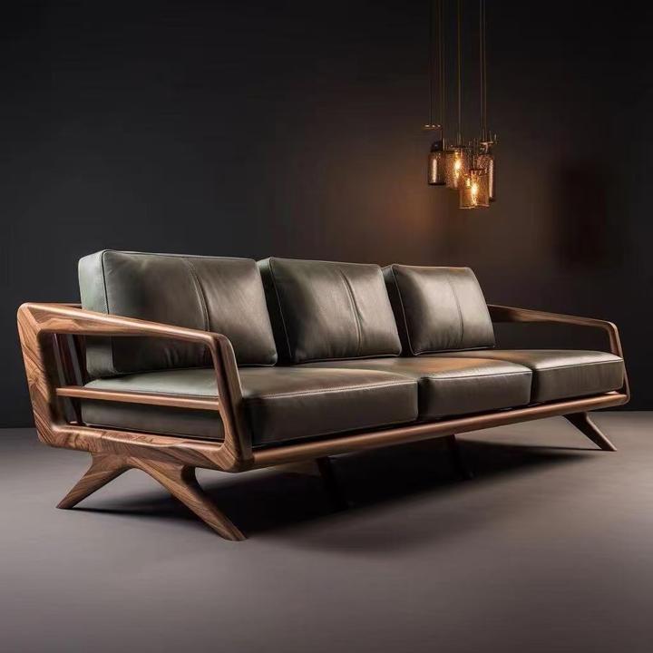 新中式直排沙发北美黑胡桃实木沙发高端轻奢沙发现代简约家具定制