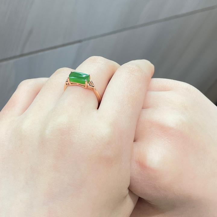 【玉在东方】新马鞍戒指和田玉碧玉戒指 s925银镶嵌好看的苹果绿色