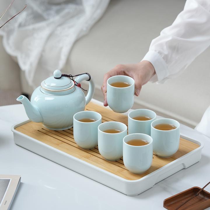 简约高档中式泡茶茶具套装茶杯茶壶时尚小清新蓝色带陶瓷内胆过滤