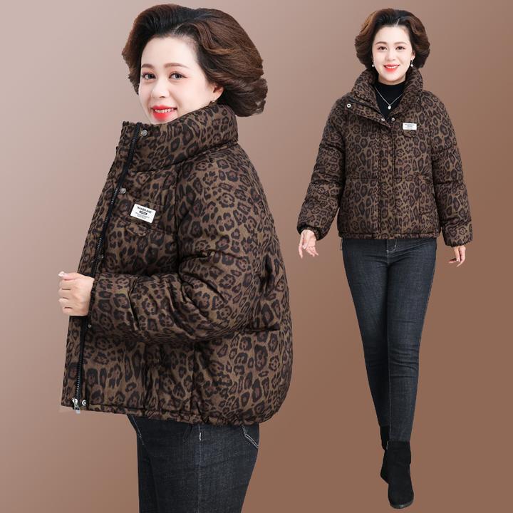 贵妇人秋冬羽绒棉服2025新款妈妈秋冬外套中老年女豹纹面包服棉袄