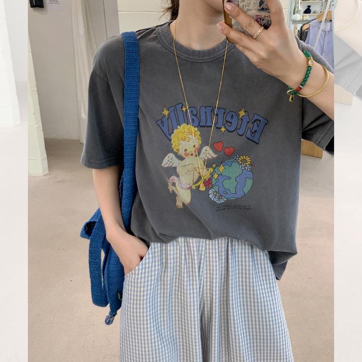 莉贝琳sisy印花T恤女新款宽松百搭休闲图案显瘦短袖S25207TS02