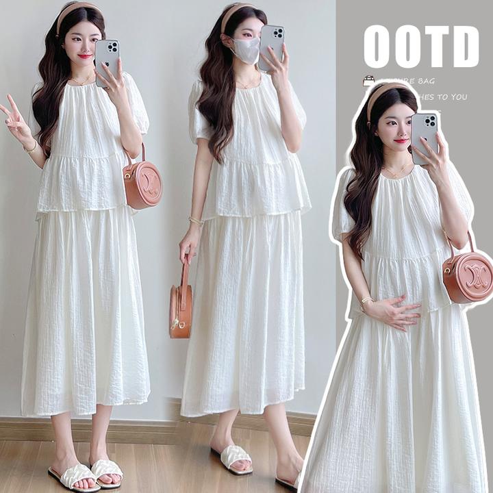 孕妇上衣夏季裙子时尚2025新款气质显瘦韩版假两件拼接孕妇连衣裙