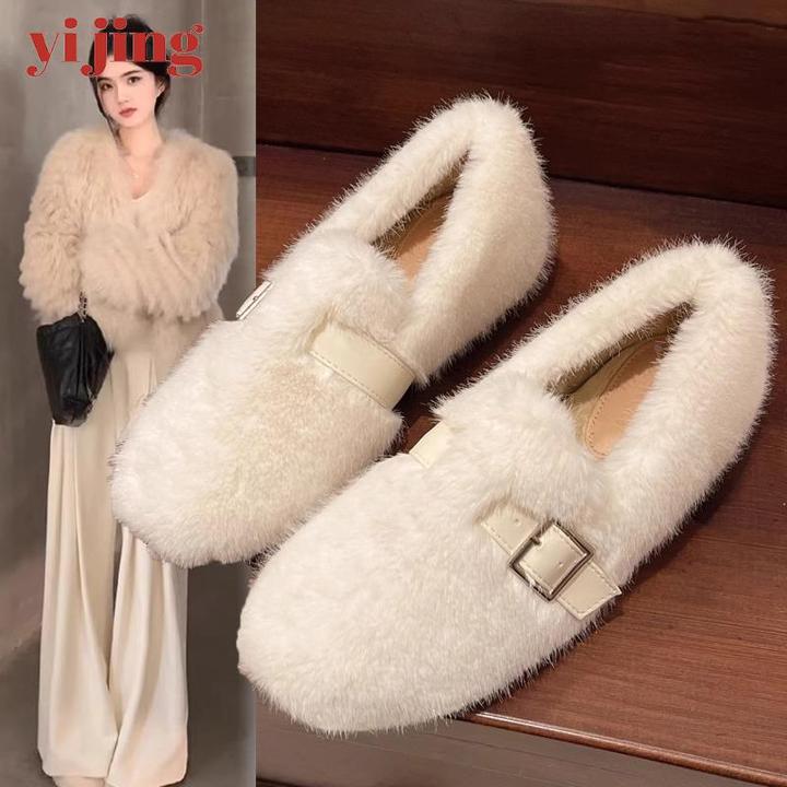 小香风厚底内增高毛毛鞋女冬季加绒加厚保暖鞋2025新款豆豆鞋子