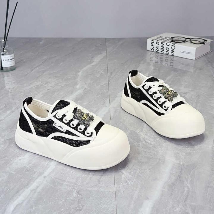 春夏新款蕾丝网面帆布鞋女百搭真皮韩版圆头厚底防滑耐磨小白鞋