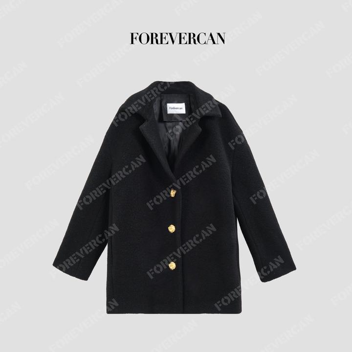 FOREVERCAN“摩登剪影”极简100羊毛圈圈呢廓形大衣外套WC23787