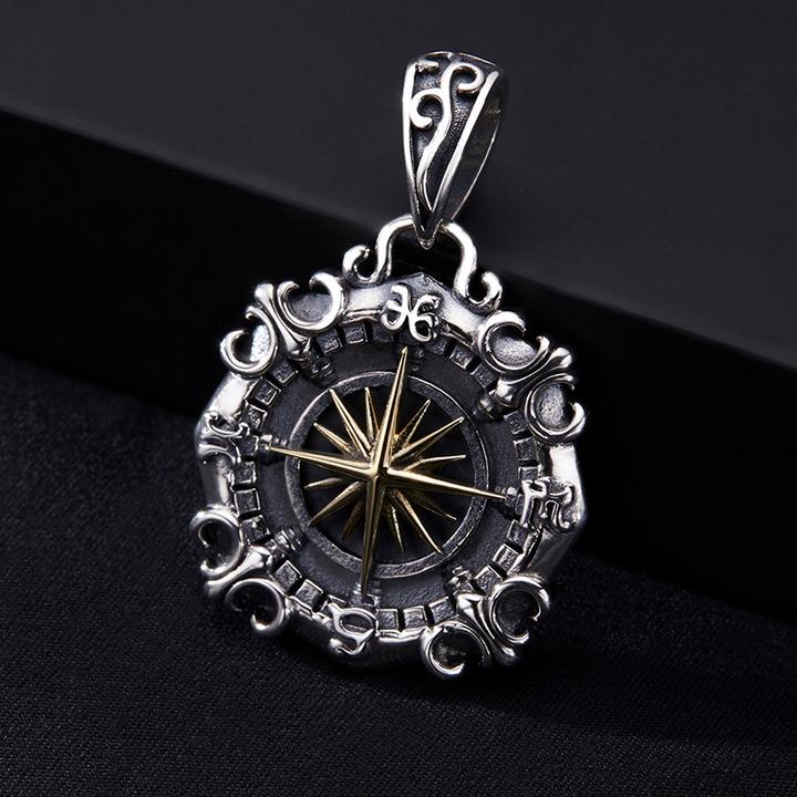 吊坠925银 星海罗盘吊坠男士时尚百搭复古欧美个性旋转挂坠轻奢