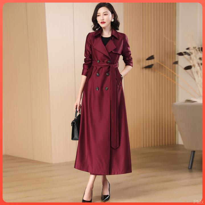 高级感垂感新款女长款酒红色风衣显瘦外套2025时尚大衣超长春秋季