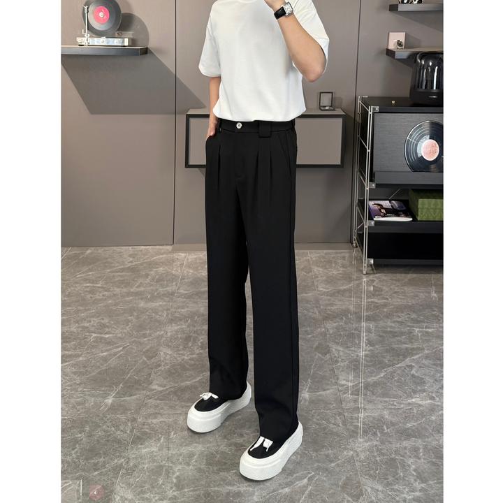 春夏高级感微宽松垂感休闲西裤立体褶位直筒西装裤显高男士休闲裤