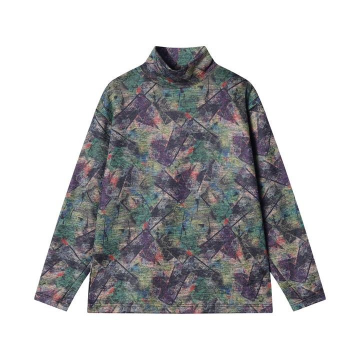 秋冬季新款时尚个性美式撞色线条半高领长袖T恤百搭情侣套头上衣