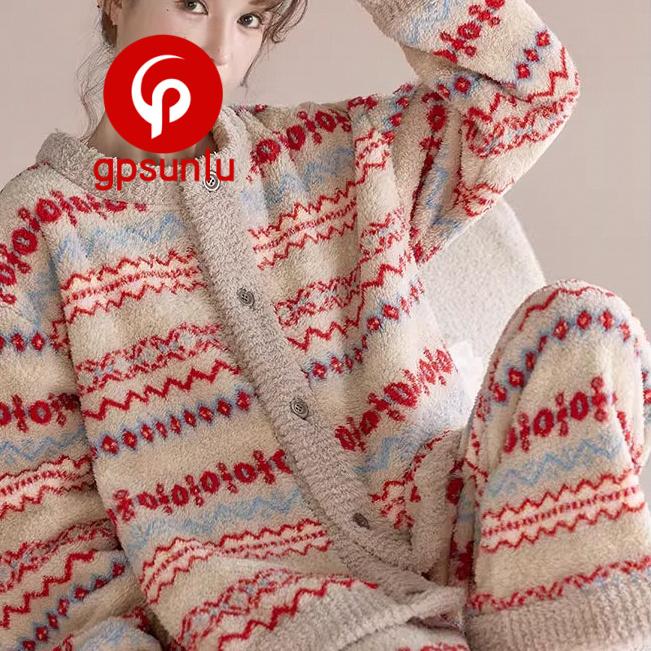 GPsunlu睡衣女士冬季珊瑚绒加厚加绒秋冬新款法兰绒冬天家居服