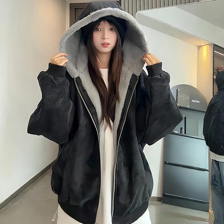 黑色夹棉毛领连帽卫衣男女冬季加绒加厚保暖棉服cleanfit开衫外套