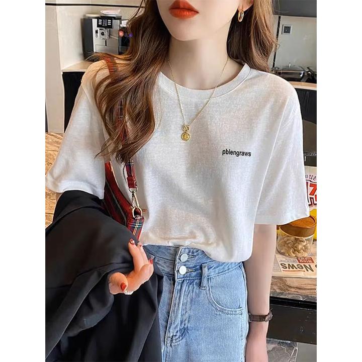 2025夏季新款圆领雪花棉正肩短袖t恤女装ins时尚百搭减龄上衣薄款