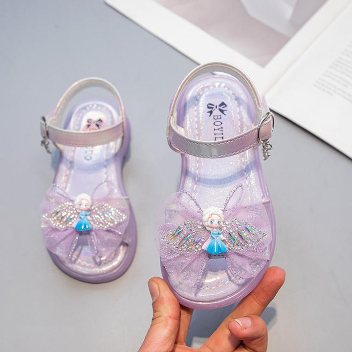 女童凉鞋2025夏季新款闪亮爱莎公主鞋儿童水钻水晶凉鞋软底沙滩鞋