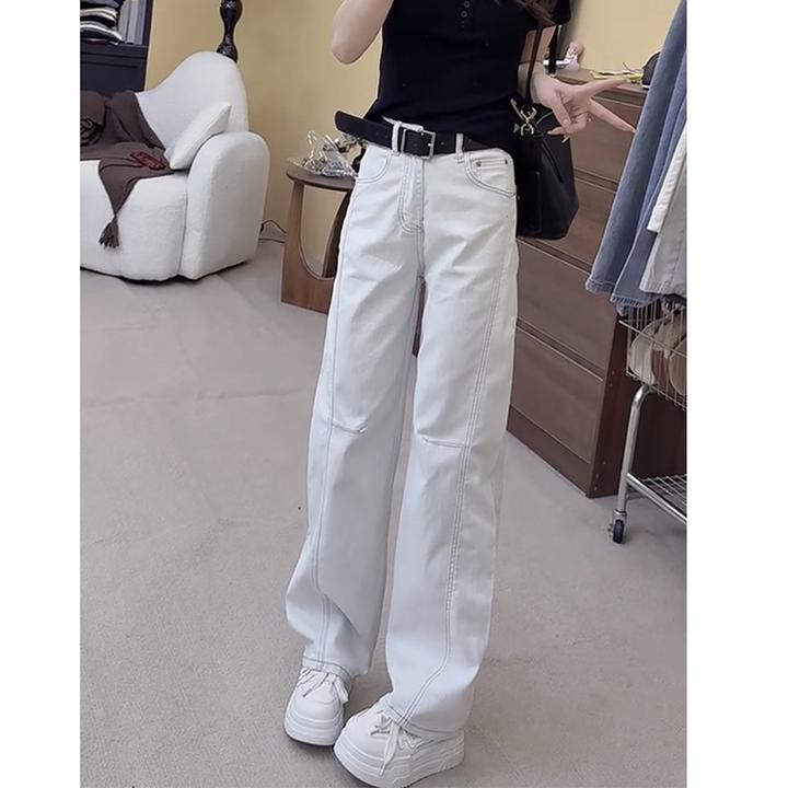 【加绒加厚】窄版弯刀牛仔裤女秋冬新款胖mm高腰显瘦弹力直筒阔腿裤