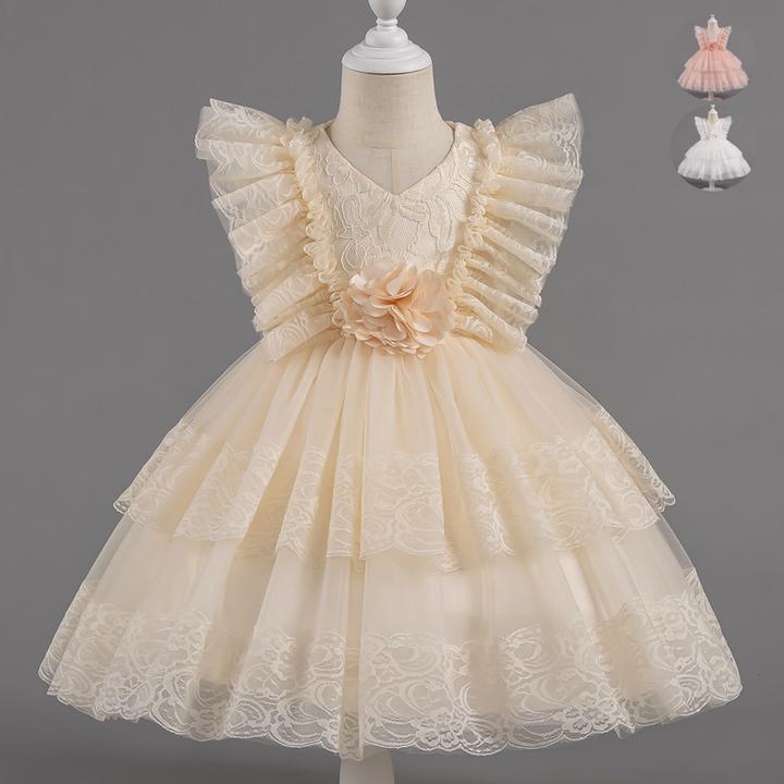 跨境新款女童礼服长袖花童钢琴表演服小女孩蓬蓬公主裙女童连衣裙