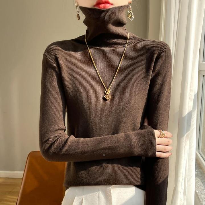 杜拉妮秋冬款高领毛衣女修身2025新款堆堆领纯色毛衫内搭打底衫