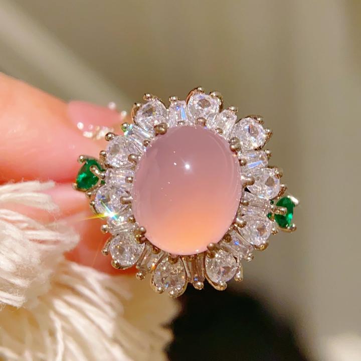 铜合金合成锆石戒指 粉色仙女单面戒指 开口戒指可调节 轻奢时尚