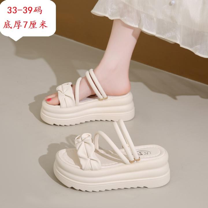 33.34小码厚底两穿凉拖鞋女鞋外穿时尚ins增高配裙子一字拖爆款鞋