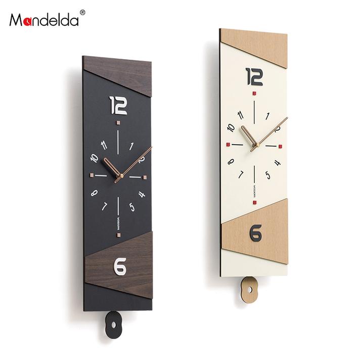 Mandelda免打孔现代复古挂钟可摇摆钟表创意客厅时钟轻奢装饰墙
