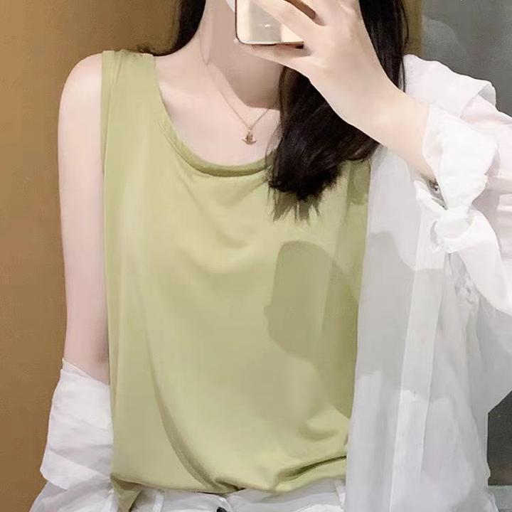 冰丝凉感慵懒风吊带背心女夏2025新款薄款遮副乳衬衫内搭无袖上衣