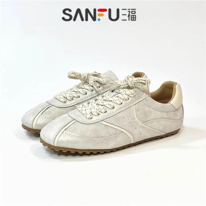 三福复古阿甘德训鞋女2025春秋平底小白鞋复舒适轻便时尚休闲板鞋