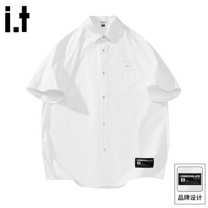 it :CHOCOOLATE白色衬衫短袖男2025夏季新款日系潮牌宽松休闲上衣