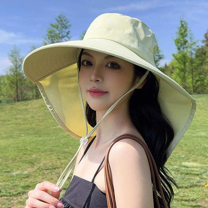 2024新款大帽檐防晒渔夫帽女遮脸披肩防紫外线太阳帽沙滩遮阳帽男