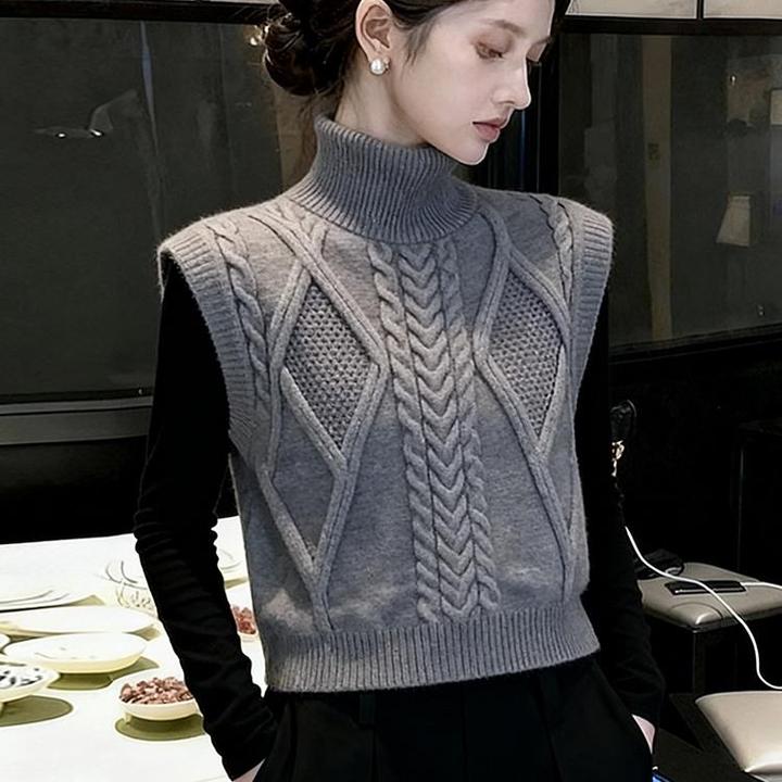 2025新款冬季叠穿高领灰色马甲女时髦洋气独特超好看显瘦针织上衣
