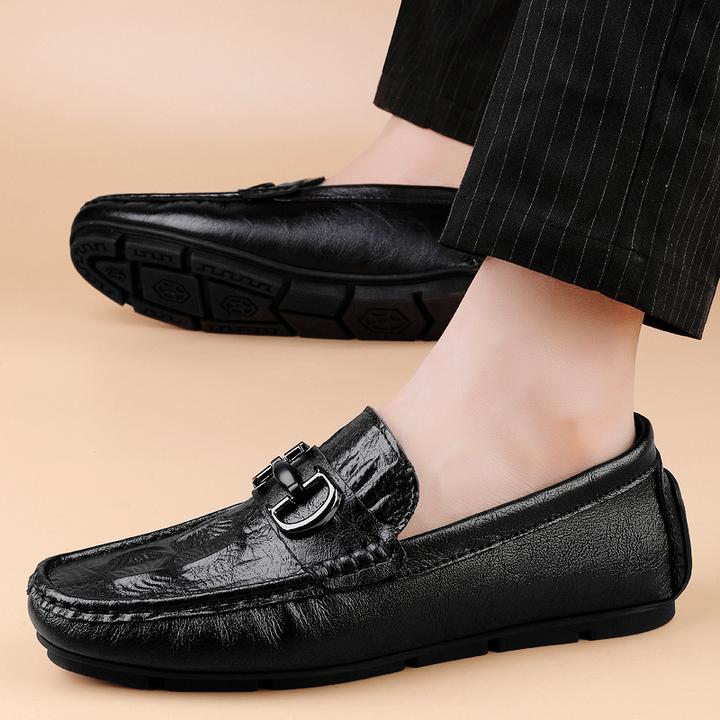 轻奢鳄鱼纹皮鞋男真皮潮流软底休闲鞋懒人鞋一脚蹬豆豆鞋驾车鞋男