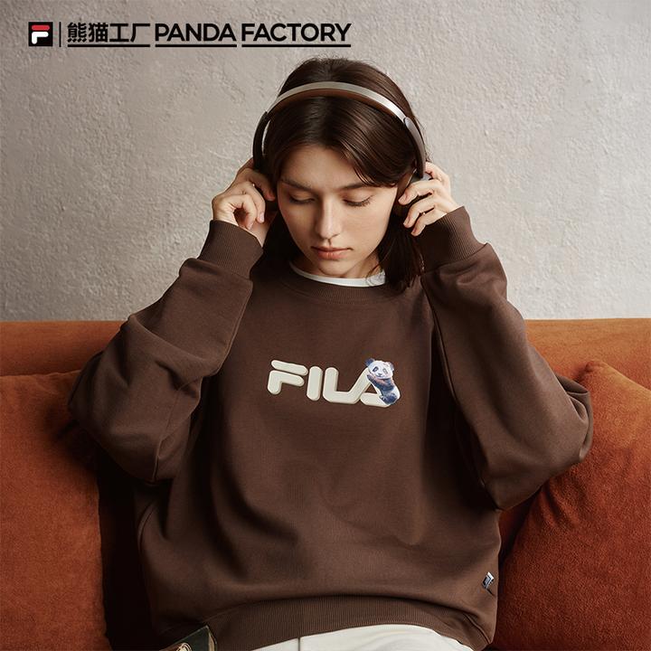 FILA斐乐大熊猫长袖卫衣女2025秋新款宽松百搭运动休闲上衣