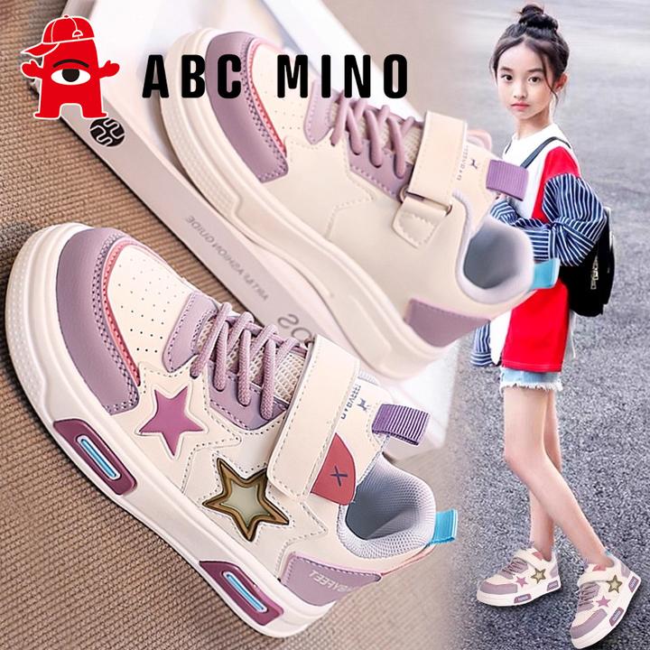 ABC MINO女童鞋子秋季儿童运动鞋中大童魔术贴女孩低帮春秋板鞋潮