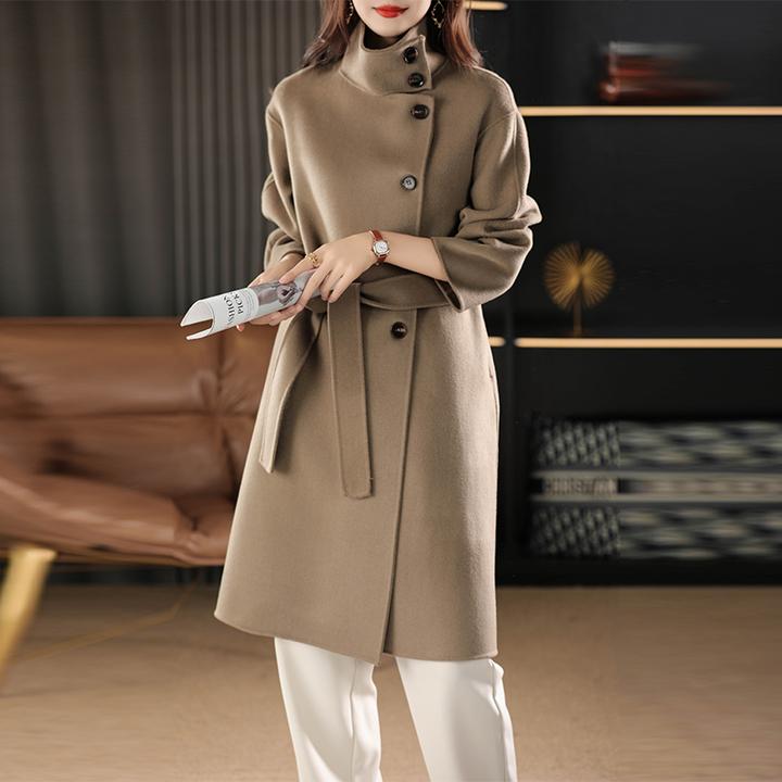 新款高端立领双面羊绒大衣女中长款小个子气质高级感纯羊毛呢外套