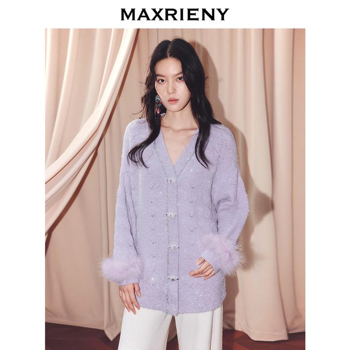 MAXRIENY法式慵懒感穿搭毛针织衫女25冬款优雅宽松v领针织开衫