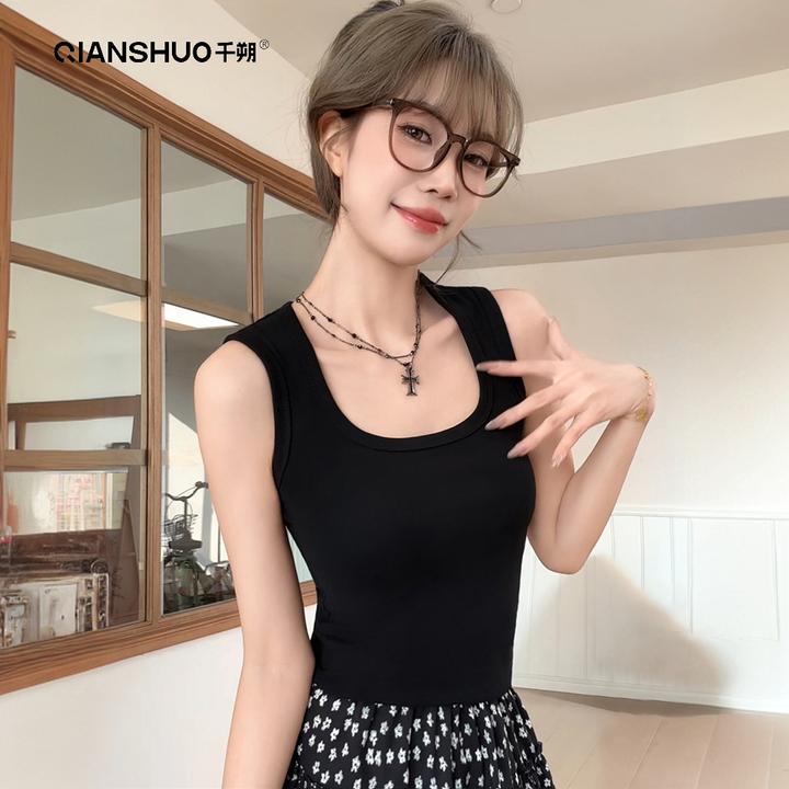 秋季新款宽肩带工字背心女吊带内搭外穿遮副乳纯色宽肩带打底上衣