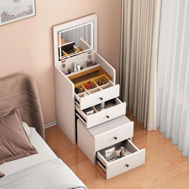 智能梳妆台小型现代简约卧室可翻盖化妆桌多功能奶油风化妆桌小型