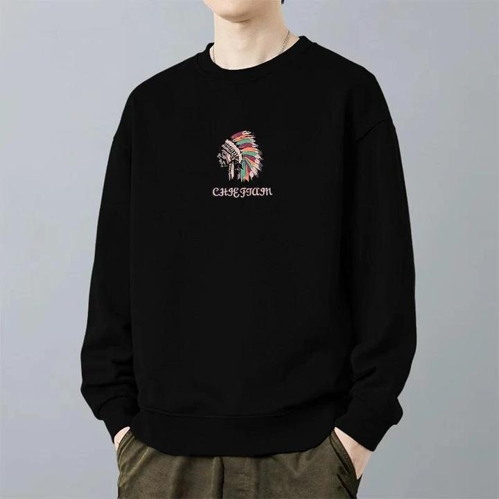 仓石一树2025春秋冬新款潮牌美式复古卫衣男圆领高端轻奢黑色外套