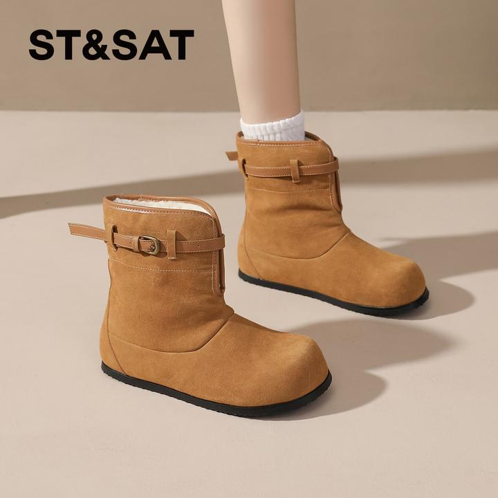 星期六加绒超火小短靴女款2025冬季新款保暖雪地靴复古毛毛棉靴女