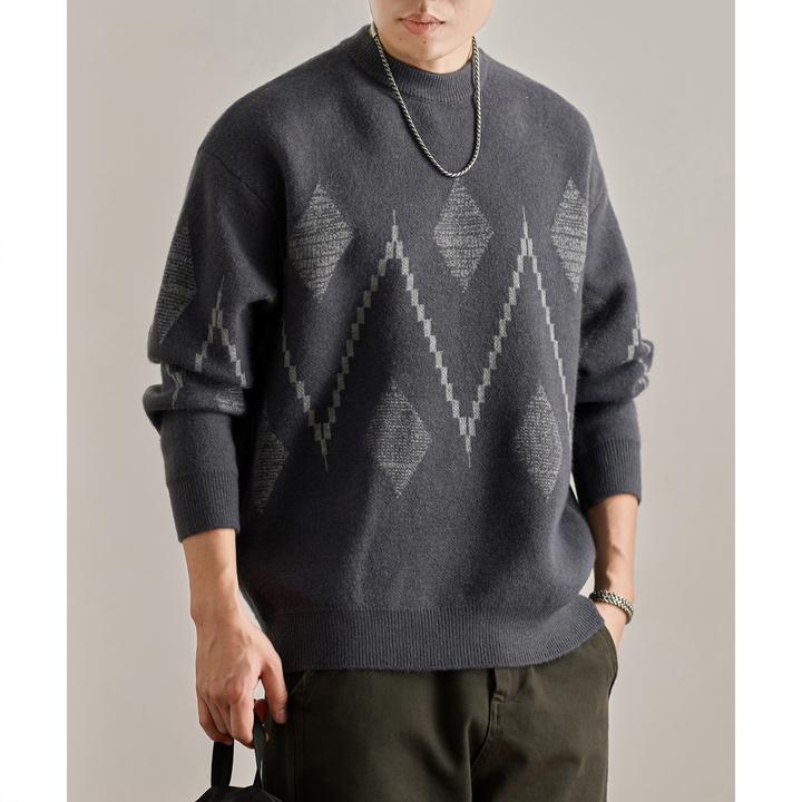 U&PURA美式复古菱格纹撞色圆领毛衣男士秋冬季新款打底衫针织衫