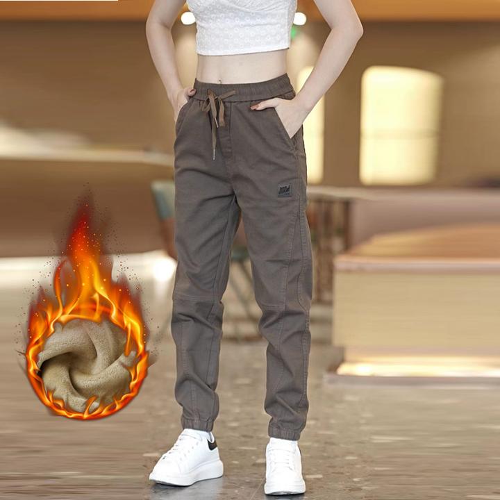 2025秋冬季加绒加厚男士工装裤潮流小直筒松紧腰宽松裤弹力休闲裤