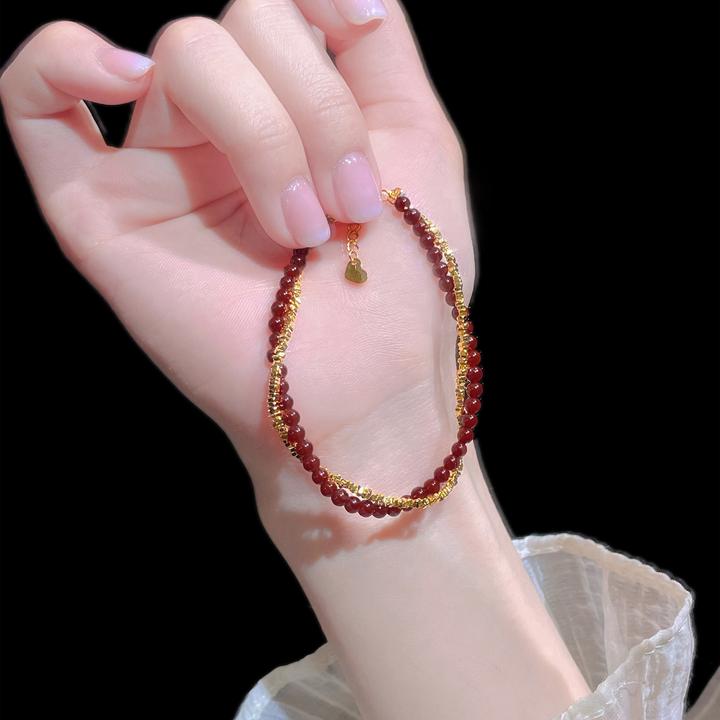 白昼集/本命年碎金双层手链/天然红玛瑙手串女款招财女小众送女友